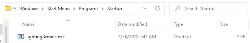 Shortcut to LightingService in user Startup folder